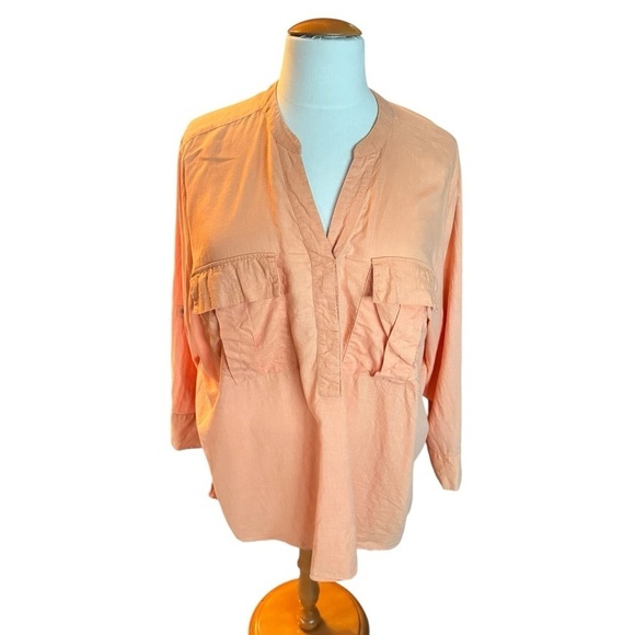 Addition Elle Tops - Addition Elle Linen Blend Tunic Top 4X Peach Coral J21